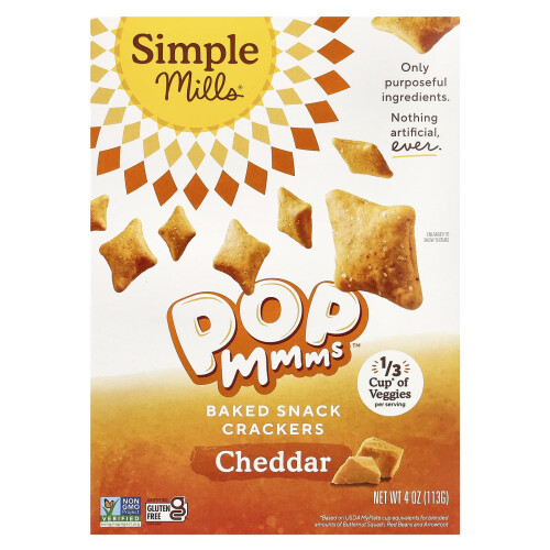 Simple Mills, Pop Mmms, Gebackene Snack-Cracker, Cheddar, 4 oz (113 g)