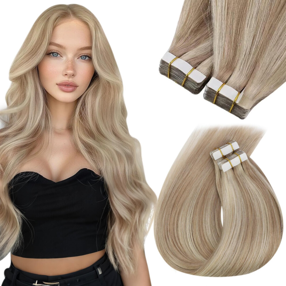 Soligt Hï¿½R Sunny Hair Tape In Hair Extensions Human Hair Ash Blonde Tape In Hair Extensions Human Hair Highlights Blonde With Ash Blonde Invisible Tape In Hair E