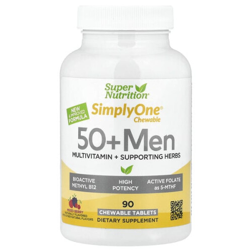 SimplyOne Chewable 50+ Men Multivitamin + Supporting Herbs, Mixed Berry