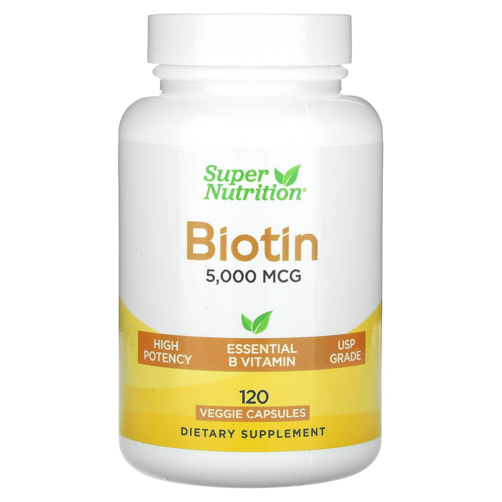 Super Nutrition , Biotin, 5,000 Mcg, 120 Veggie Capsules