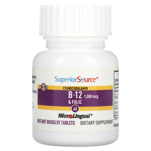Superior Source, Cyanocobalamine B12 et Acide Folique, 60 Comprimés MicroLingual à Dissolution Instantanée 2