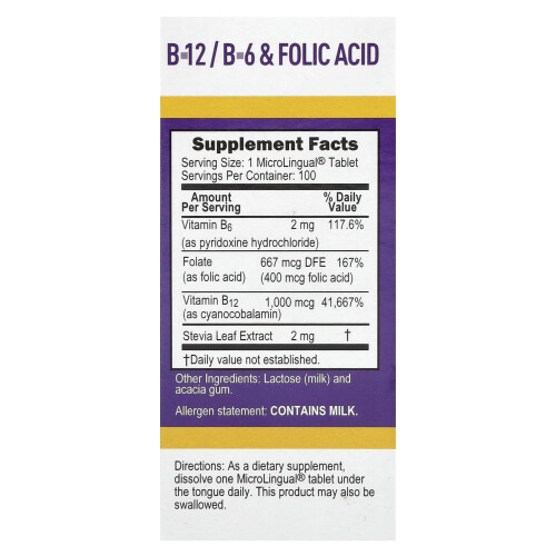 Superior Source, Cyanocobalamine B-12, B-6 & Acide Folique, 100 Comprimés MicroLingual à Dissolution Instantanée 2