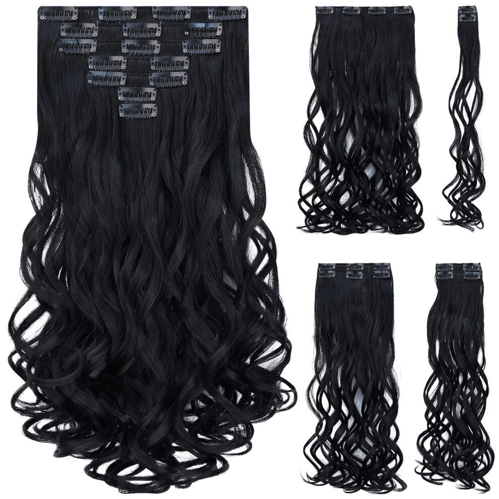 Syxlcygg Black Hair Extension Synthetic Clip Hair Extensions 18"""" Curly 5 Oz Hair Piece Women Fluffy&Not Tangled