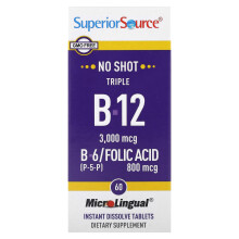Superior Source, Triple B-12, B-6, Folsäure, 60 MikroLingual Sofort-Lutschtabletten