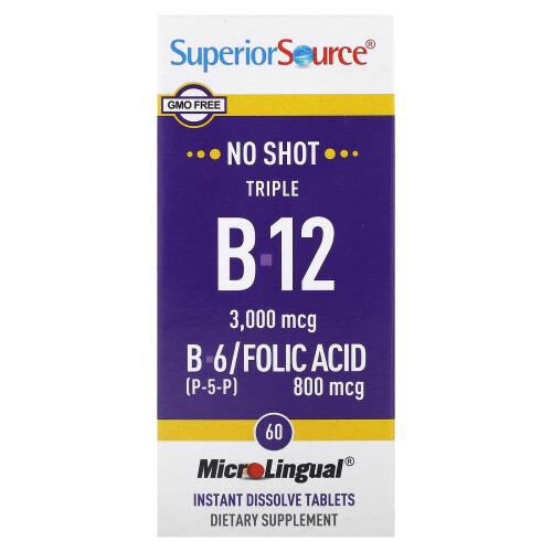 Superior Source, Triple B-12, B-6, Acide Folique, 60 Comprimés MicroLingual à Dissolution Instantanée