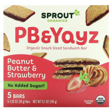 Sprout Organics, PB & Yayz, Organischer Snack-Sandwichriegel, Erdnussbutter & Erdbeere, 5 Riegel, 1,02 oz (29 g) je