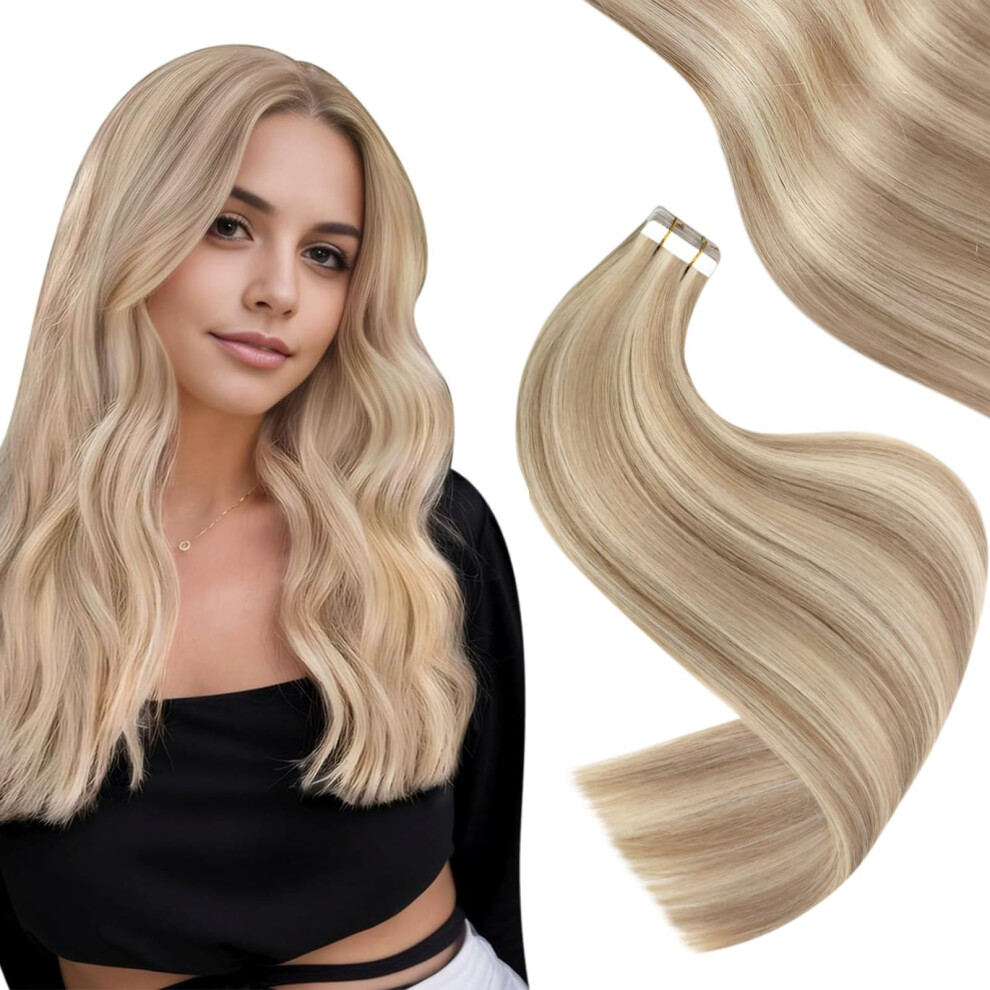 Easyouth Unisex Human Hair Extensions Tape In Blonde 16 Inch 40G 20Pcs Tape In Hair Extensions Real Hair Human Ash Blonde Tape In Extensions Remy Invisible