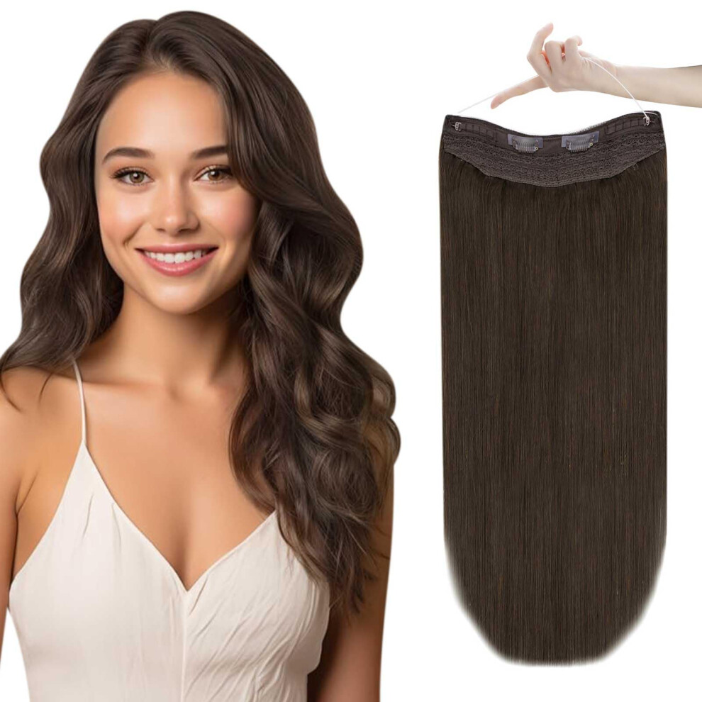 Easyouth Invisible Wire Hair Extensions Human Hair Fish Line Hair Extensions Real Human Hair Darkest Brown #2 Wire Hair Extensions Real Human Hair Wit