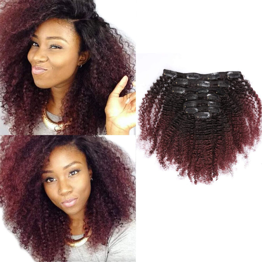 Anrosa Unisex Black Kinkys Curly Clip In Hair Extensions Human Hair 3C 4A Afro Kinky Curly Clip Ins Natural Hair Real Remy Thick Human Hair Extensions For Wo