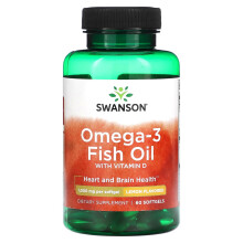 Swanson, Omega-3 Fischöl mit Vitamin D, Zitrone, 1.000 mg, 60 Softgels