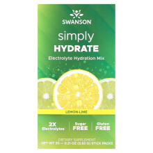 Swanson, Hydratation Simple, Mélange d'Hydratation Électrolytique, Citron Vert, 30 Sachets Bâtonnets, 0,21 oz (5,92 g) Chacun