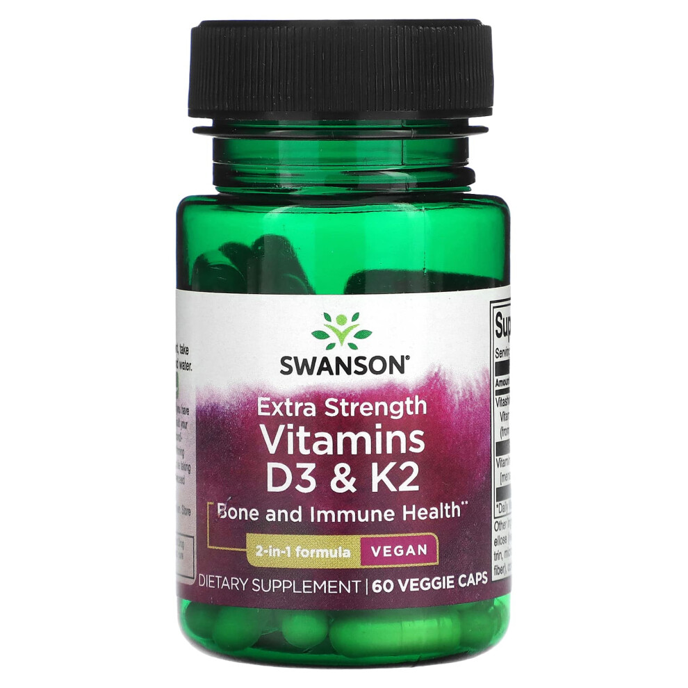 Swanson , Vitamins D3 & K2, Extra Strength, 60 Veggie Caps