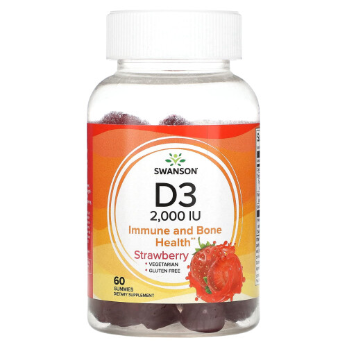 Swanson, D3, Erdbeere, 2.000 IE, 60 Gummis