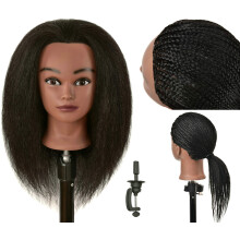 FUTAI Echthaar-Mannequin-Kopf aus 100 % Echthaar mit Tischklemmenstnder fr Friseur-bungen, Flechten, Styling-Mnnchen, Kosmetologie, Make-up, Mani