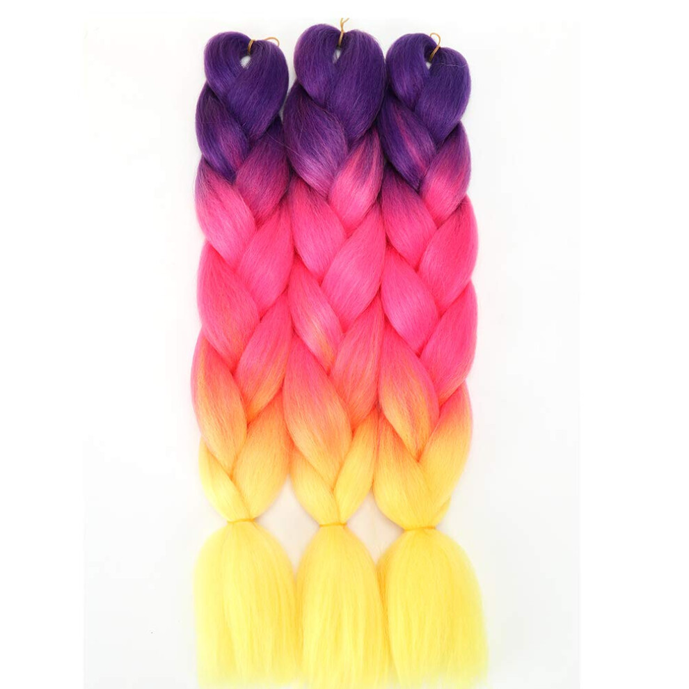Imierfa Rainbow Braiding Hair Extensions Kanekalon Braiding Hair Feed In Hair For Braids Braiding Crochet Hair Extension 3 Tone Color Synthetic Hair