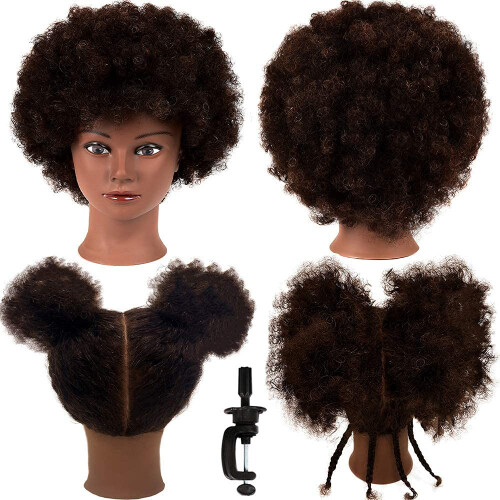 Testa Manichino Riccia Afro con Capelli 100% Naturali per Parrucchieri e Styling