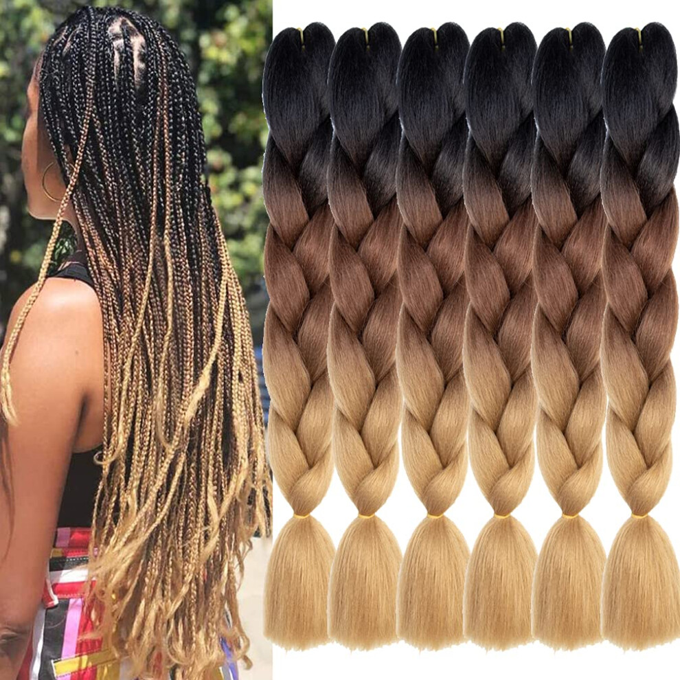 Xiaofeng Unisex Not,Specified Braiding Hair Extensions For Women 6 Packs 100G/Pack 24Inch High Temperature Ombre Jumbo Synthetic Braiding Hair For Twist Crochet Braids (24