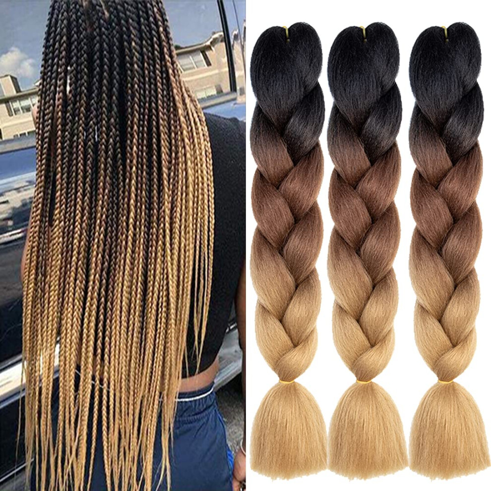 Xiaofeng Braiding Hair Extensions For Women 3 Packs 100G/Pack 24Inch High Temperature Ombre Jumbo Synthetic Braiding Hair For Twist Crochet Braids (24