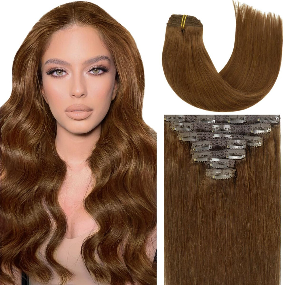Caliee Clip In Hair Extensions Human Hair 20Inch Hair Extensions Clip In Human Hair Brown Hair Extensions Clip In Color Chocolate Brown Double Weft 7P