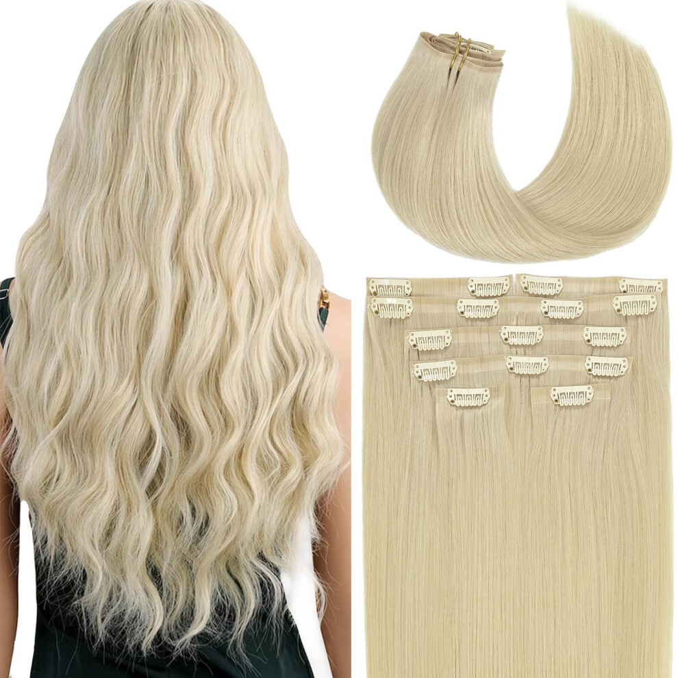 Snï¿½L Lacer Hair Seamless Blonde Clip In Hair Extensions 20 Inch Human Hair 7 Pcs 110G #60A Platinum Blonde Hair Extensions Clip Ins Invisible Thin Soft Tap