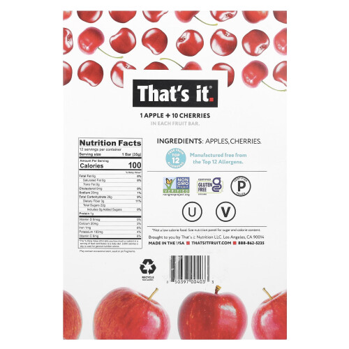 That's It, Fruit Bars, Apple + Cherries, 12 Bars, 1.2 oz (35 g) Each 2