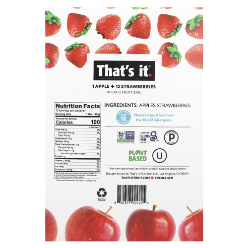 That's It, Fruit Bars, Apple + Strawberries, 12 Bars, 1.2 oz (35 g) Each 2