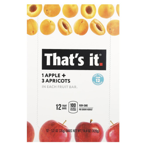 That's It, Fruit Bars, Apple + Apricots, 12 Bars, 1.2 oz (35 g) Each