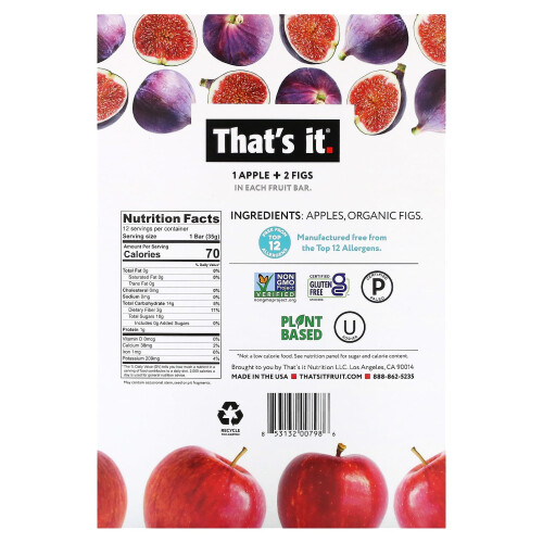That's It, Fruit Bar, Apple + Figs, 12  Bars, 1.2 oz (35 g) Each 2