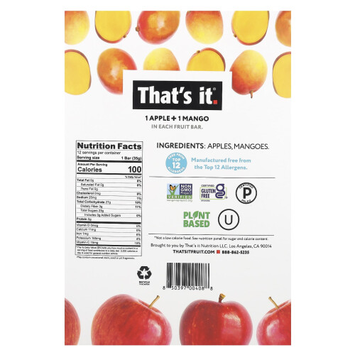That's It, Fruit Bars, Apple + Mangoes, 12 Bars, 1.2 oz (35 g) Each 2