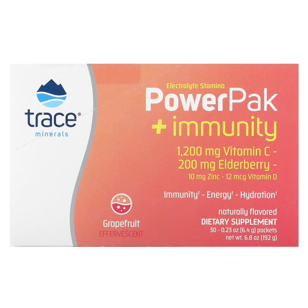 Trace Minerals Â¬Ã Trace Minerals Ã, Electrolyte Stamina, Powerpak + Immunity, Grapefruit, 30 Packets, 0.23 Oz (6.4 G) Each