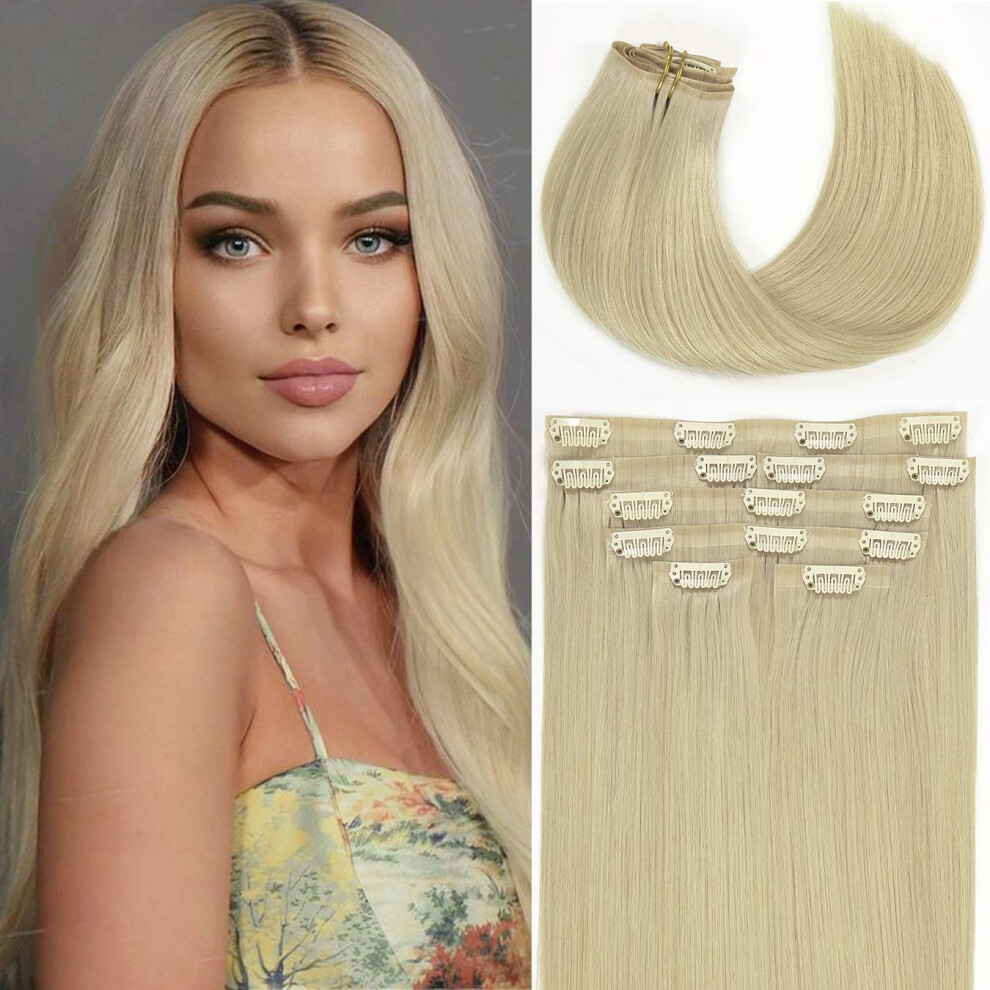 Loxxy Seamless Clip In Hair Extensions Human Hair Platinum Blonde #60A Ultra-Invisible Real Remy Natural Human Hair Extension Silky Straight Invisible