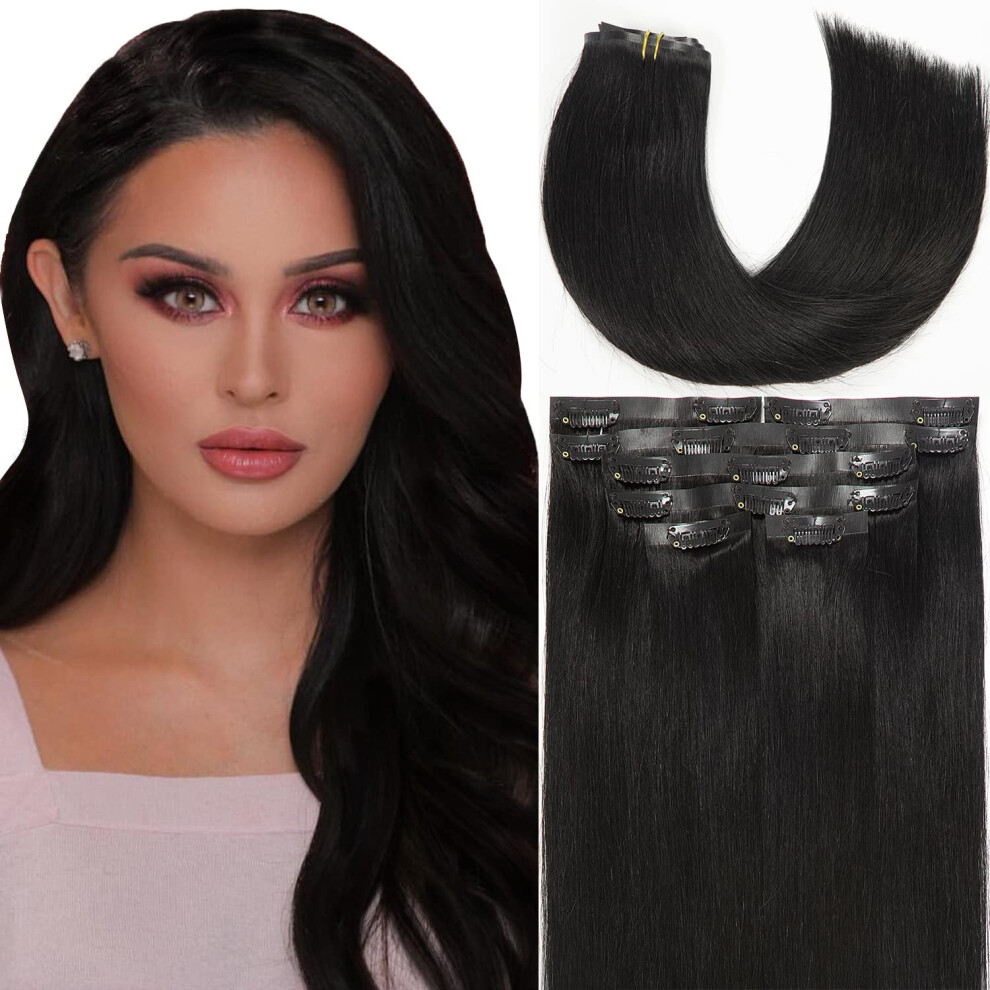 Snï¿½L Unisex Black Lacer Hair Seamless Hair Extensions #1 Off Ultra Thin Double Weft Pu Invisible Clip In Hair Extensions Remy Human Hair Clip In 7Pcs 110G 14 Inch