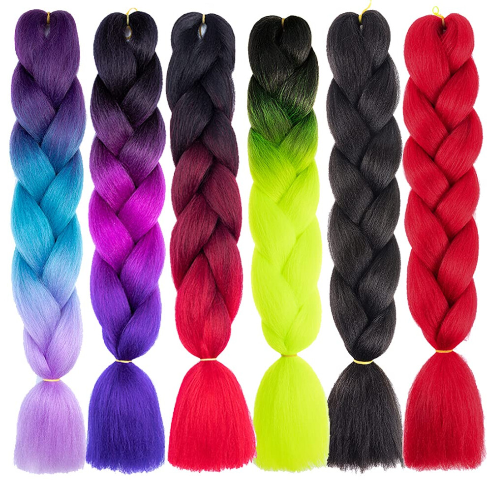 Xiaofeng Braiding Hair Extensions For Women 6 Packs 100G/Pack 24Inch High Temperature Ombre Jumbo Synthetic Braiding Hair For Twist Crochet Braids (24