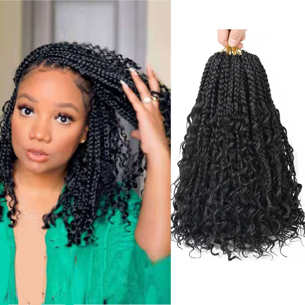 Lmzim 12Inch Goddess Box Braids Crochet Hair - Pre Looped Boho Crochet Braid 8 Packs Boho Box Braids Curly Ends Synthetic Hair Extensions Crochet Hair