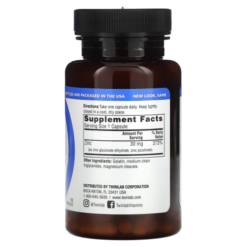 Twinlab, Zinc Caps, 30 mg, 100 Capsules 2