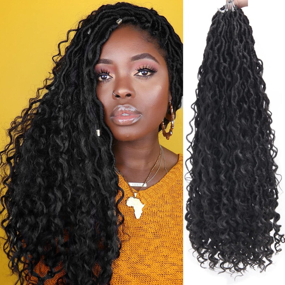 Bekjdiof Unisex Black 6Packs Goddess Locs Crochet Hair 22Inch Curly Faux Locs Crochet Hair Hippie Locs Crochet Braids Long Crochet Goddess Faux Locs For Wom