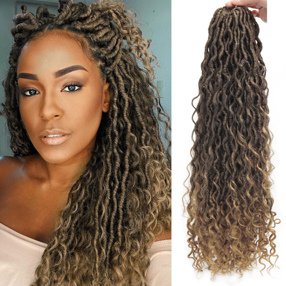 Bekjdiof Unisex Black 6Packs Goddess Locs Crochet Hair 22Inch Curly Faux Locs Crochet Hair Hippie Locs Crochet Braids Long Crochet Goddess Faux Locs For Wom