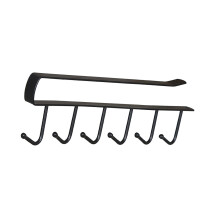 Practical Mug Holder Shelf Black with 6 Hooks for Kitchen Supplies Cabinet Wall Mounted Organizer