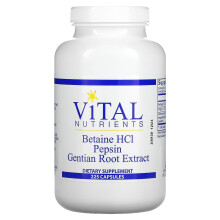 Vital Nutrients, Betain HCl, Pepsin, Enzianwurzel-Extrakt, 225 Kapseln