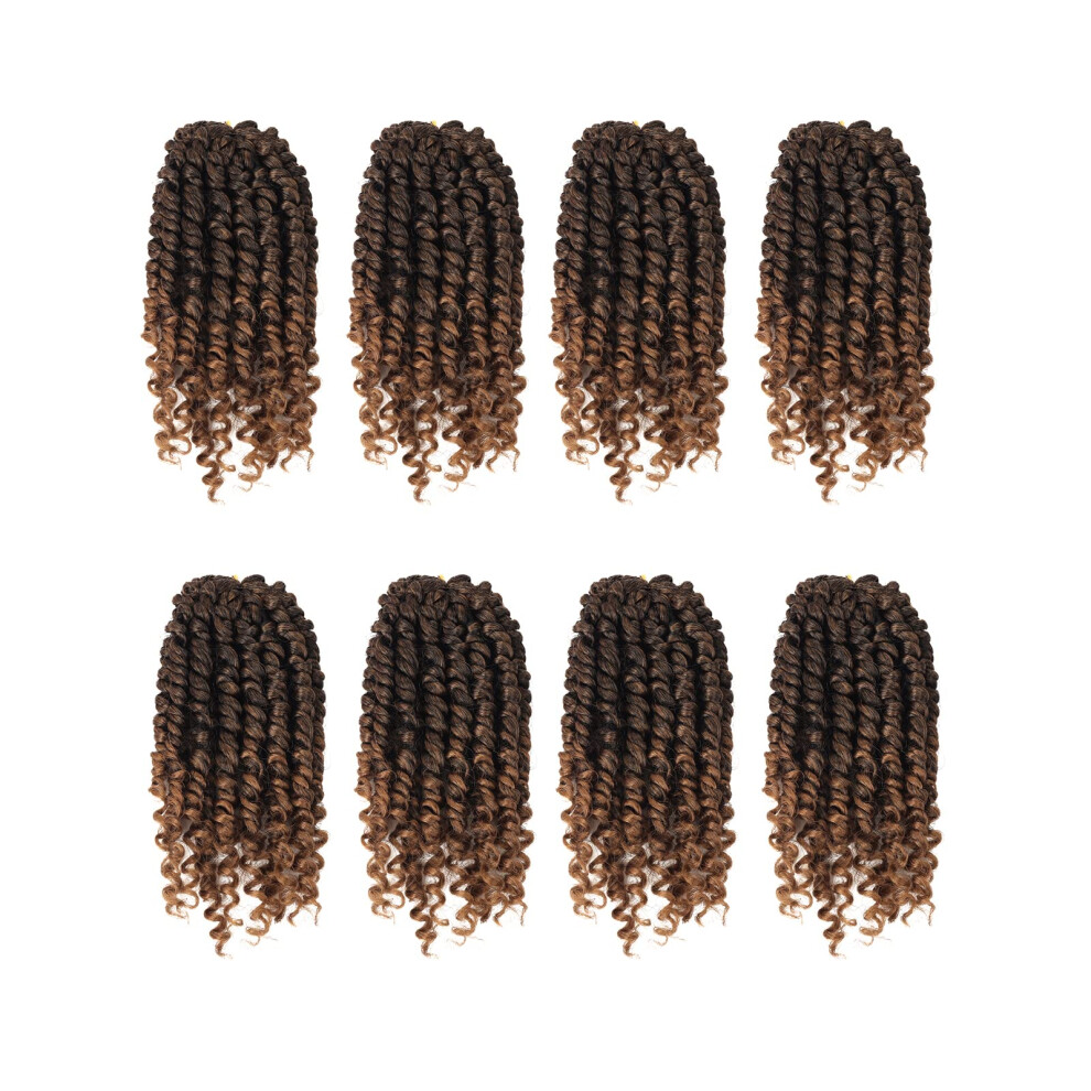 Bileaf Unisex Brown 8 Inch Ombre Passion Twist Hair 8 Packs Pre-Twisted Passion Twist Crochet Hair Pre-Looped Crochet Passion Twist Braiding Hair