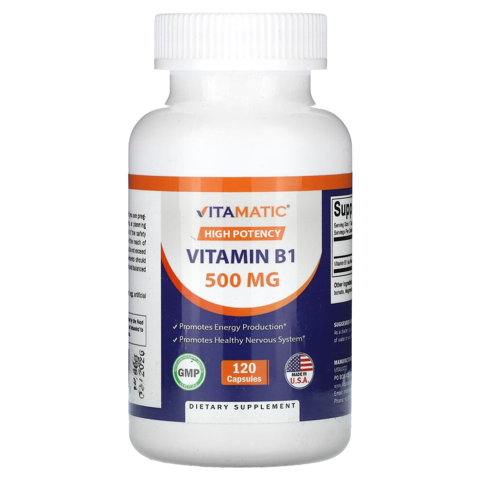 Vitamatic , High Potency, Vitamin B1, 500 Mg, 120 Capsules