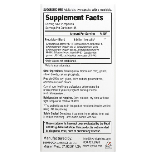 Kyolic, Kyo-Dophilus, Multi 9 Probiotique, 6 Milliards d'UFC, 90 Capsules 1
