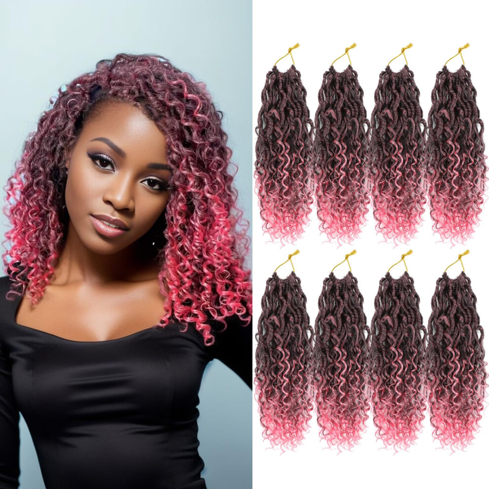 Yorostar Unisex Pink,Black New Goddess Locs Crochet Hair 8 Packs 10Inch Ombre Pink River Locs Curly Faux Locs Crochet Hair Boho Hippie Locs Crochet Braids Hair For Black Women B