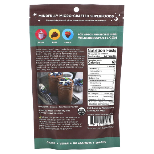 Wilderness Poets, Bio-Peruanisches Kakaopulver, 6 oz (170 g) 2