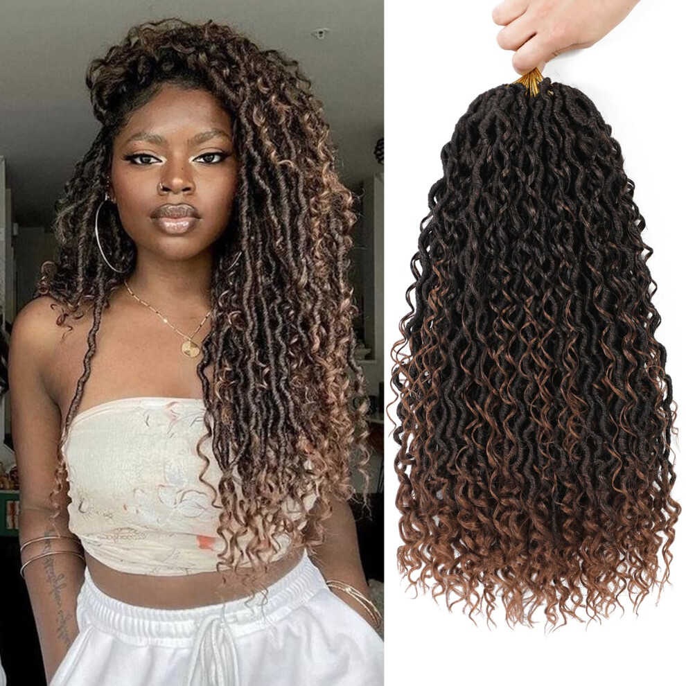 Sambraid Unisex Black 8 Packs Goddess Faux Locs Crochet Hair For Women Goddess Locs Crochet Hair Boho Style Locs River Locs Crochet Hair With Curly Ends (18Inch T