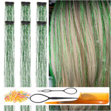 CelineBella haarklatergoud clip-in hittebestendig 24"""" groene klatergoud haarlokken voor feest cosplay Halloween heel schattig voor kinderen meisjes