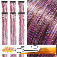 CelineBella Clip In Haar Klatergoud Roze met Gereedschap 80 Strengen/Stuks Feehaar voor Nieuwjaar Halloween Cosplay Haar Sparkle voor Kinderen Meisje