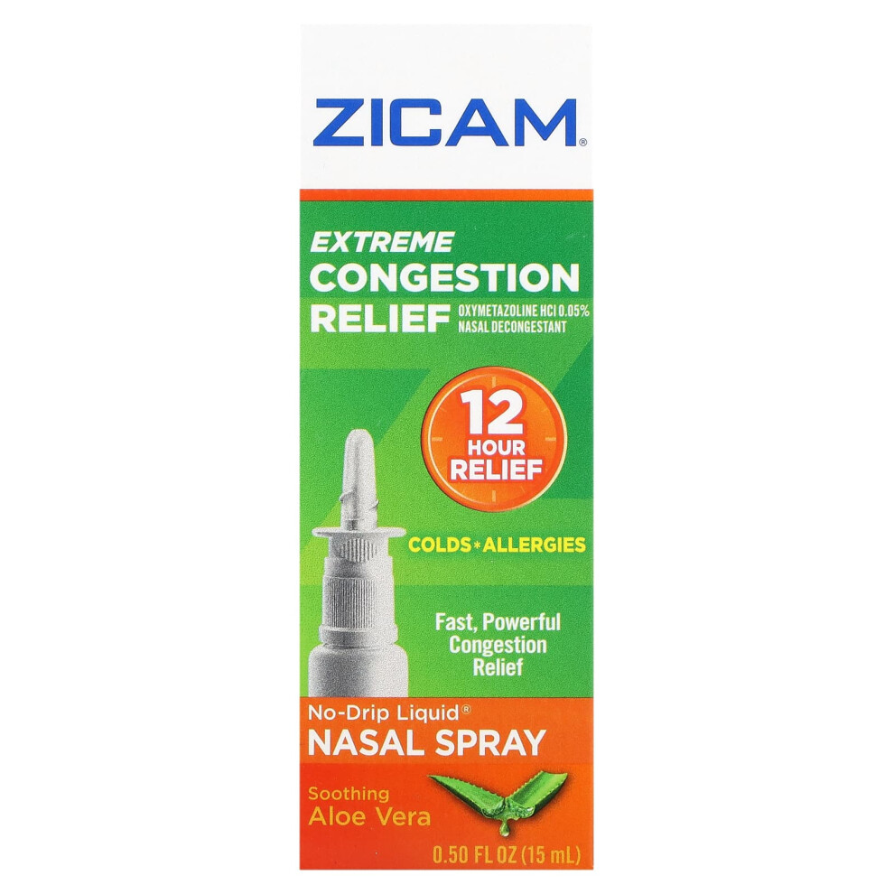 Zicam , Extreme Congestion Relief, No Drip Liquid Nasal Spray, Soothing Aloe Vera, 0.5 Fl Oz (15 Ml)