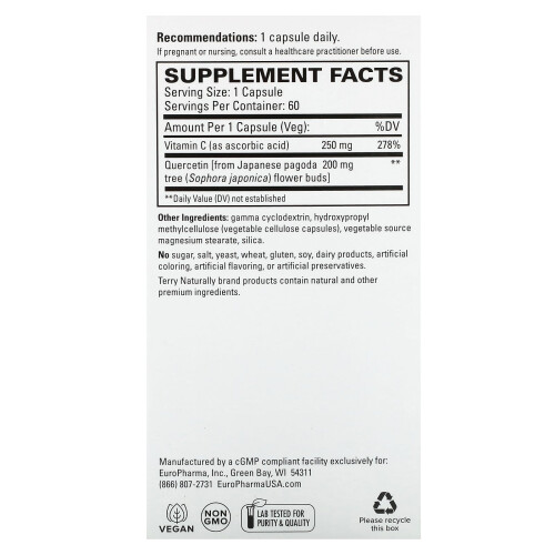 Terry Naturally, Quercétine avec Vitamine C, Extra Puissance, 60 Gélules 2