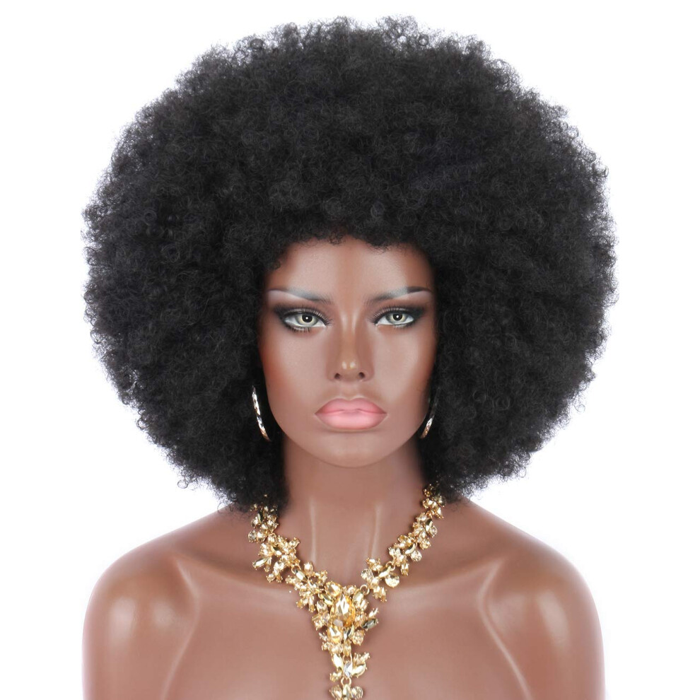 Kalyss 16" Short Afro Kinky Curly Black Wigs For Black Women Large Bouncy And Soft Natural Looking Premium Synthetic Hair Wigs ,150% Density